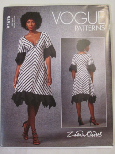 Zandrra Rhodes Patterns 1676 VOGUE ZANDRA RHODES DEEP V LOOSE BIAS FLOUNCE DRESS PATTERN 14-22 ...